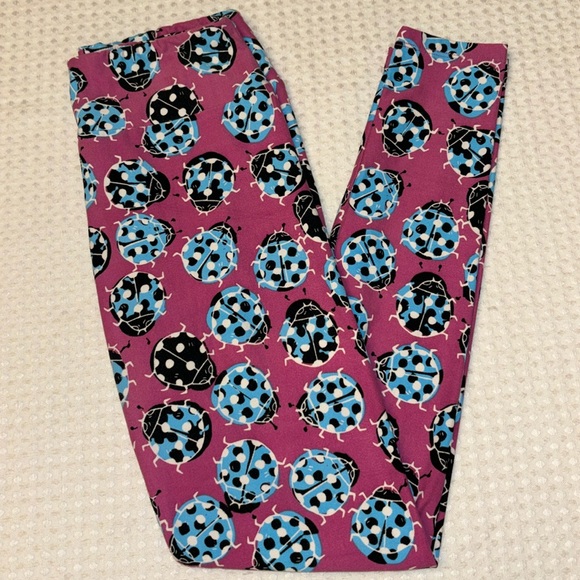 LuLaRoe OS One Size LADYBUG Leggings Pink Lilac Blue Black White - Picture 5 of 13